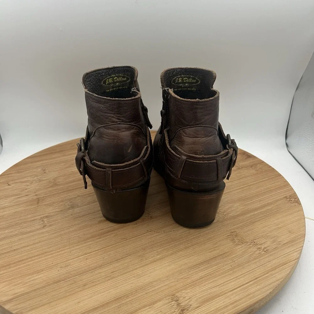 J.B.‎ Dillon Short Zip Western Boot Womens US 10 B Brown Leather Buckle Strap